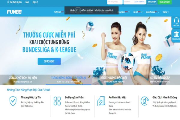 Trang web của nhà cái Fun88 Vin được thiết kế đẹp mắt